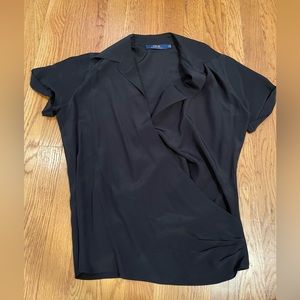 NWOT Polo Ralph Lauren Black Silk Short Sleeve Wrap Top Sz.4